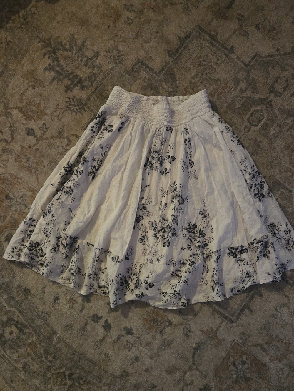 White Floral Boho Skirt with Smocked Waist